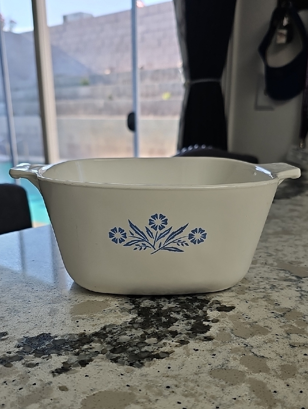Corningware White Casserole Dish with Blue Floral Pattern 1 3/4 QT